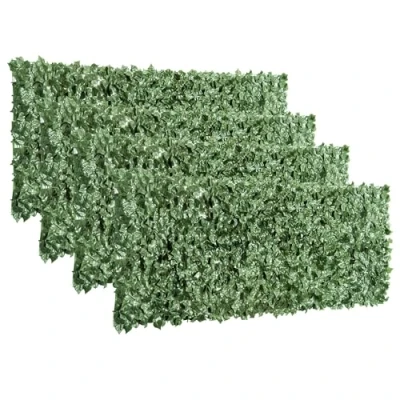 Image of Outsunny 4 Piece Artificial Leaf Hedge Screen Privacy Fence Panel for Garden Outdoor Indoor Decor, Dark Green, 2.4M x 1M