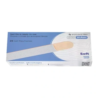 Image of Nail File Disposable White papmAm (Soft Foam Layer) on a Wooden Base Manicure Pedicure Staleks Expert 20 100/150/180/ 240grit (25 pcs) (100 grit)