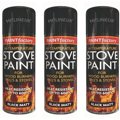 Image of 3 x 400ml BBQ Paint Stove Heat Resistant Black High Temperature Matt Spray
