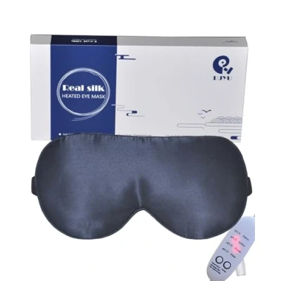 Image of Silk Heated Eye Mask, PJYU Hot Compress for Dry Eyes, Puffy Blepharitis Treatment, Relieve Strain, Styes Eye, MGD and Syndrome (Navy Blue)