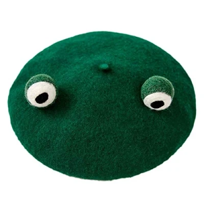 Image of Cgration Japanese Style Women Cute Green Frog Eyes Beret Cap Winter Warm Faux Wool Kawaii Vintage Artist Painter Beanie Hat Cosplay Headwear Gifts