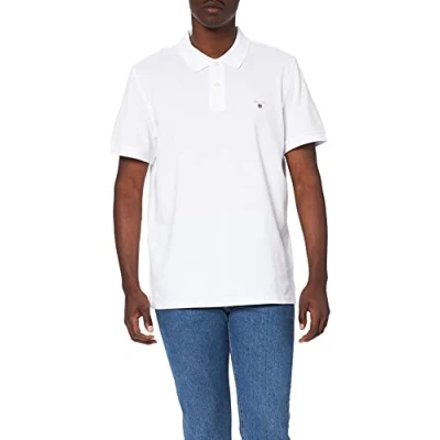 Image of Gant Men&#039;s Solid Pique Rugger Regular Fit Short Sleeve Polo Shirt, White, Medium (Manufacturer Size: Medium)