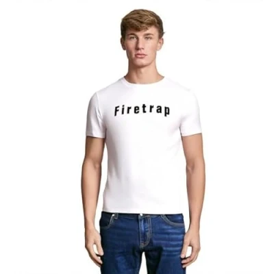 Image of Firetrap Mens T Shirt Designer Branded Chest Logo Crew Neck Short Sleeve Casual Cotton White XL