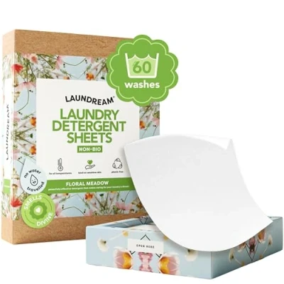Image of LAUNDREAM Floral Meadow Laundry Detergent Sheets x 60 Loads Eco Friendly Swaps Washing Capsules, Liquid, Powder with Plastic Free, Vegan, Plant Based Ultra Concentrated Strips