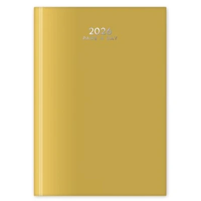 Image of 2026 A5 Day a Page Diary Appointment Times Full Year Hardback UK Planner for Home Office School &amp; Work (Mustard Yellow)
