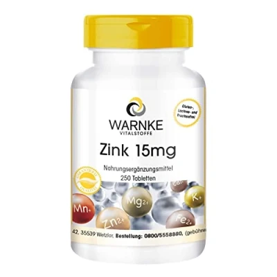 Image of zinc 15 mg 250 Tablets for Days gluconate, Vegan Warnke Vitalstoffe German Pharmacy Quality