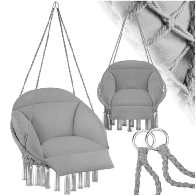Image of tectake® Hanging Egg Chair Samira with Cushion, for Indoor Bedroom Decor, as a Swing Chair, or Outdoor Use Garden Furniture and Balcony Furniture, Supports 150 kg grey