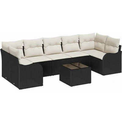 Image of vidaXL 8 Piece Garden Sofa Set with Cushions Black Poly Rattan
