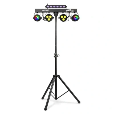Image of MAX Partybar10 Disco Party Lights Bar with Stand 4 in 1 DJ Lighting System, PAR Cans, Magic Ball, Strobe, UV Portable Light for Home, Events, Weddings, and Performances