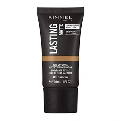 Image of Rimmel Lasting Matte Full Coverage Light weight Foundation 30ml, 406 Classic Tan