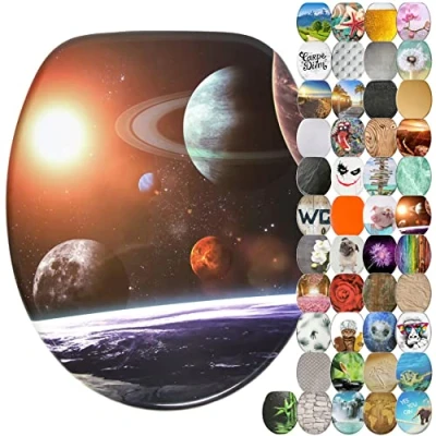 Image of Sanilo Soft Close Toilet Seat, Wide Choice of New Seats, Stable Hinges, Easy to Mount (Planet)