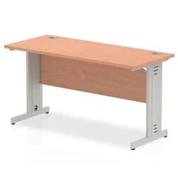 Image of Impulse 1400 x 600mm Straight Office Desk Beech Top Silver Cable Managed Leg