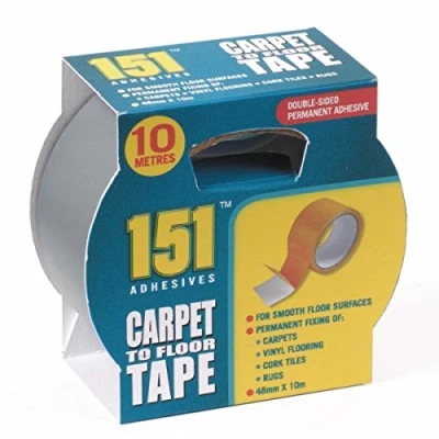Image of 1 x carpet on wooden floor tape 10 metres long 48 mm wide double side. For permanent fixing of carpets, vinyl floors, cork tiles, carpets and much more.