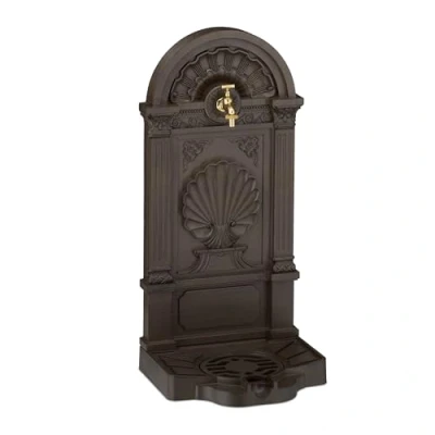 Image of Relaxdays Standing Water Fountain, Antique style, HWD: 82.5 x 39 32 cm, Nostalgic, Garden Decor, Tap, Basin, Brown, Aluminium