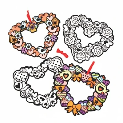 Image of Baker Ross AX724 Heart Wreaths Pack of 10, Kids Fuzzy Art Decorations for Valentine’s Day Crafting, Colouring and to Display!