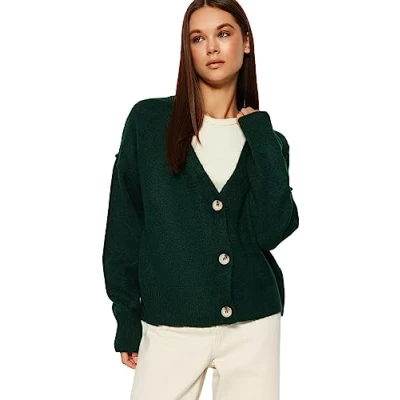 Image of Trendyol FeMan Regular fit Basic V Neck Knitwear Cardigan,Emerald,M