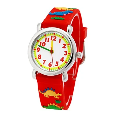 Image of ele ELEOPTION Children&#039;s Watch Waterproof 3D Cute Cartoon Round Dial Silicone Rubber Band Quartz Wrist Xmas Gift for Little Girls Boy Kids Children Environmental Friendly Dinosaur, Red