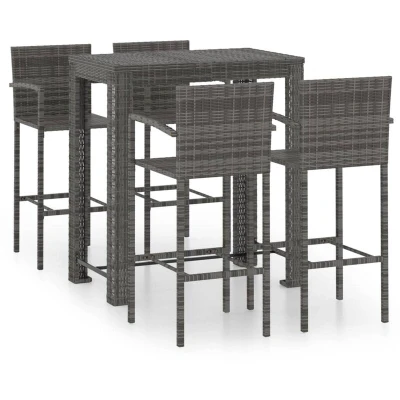 Image of vidaXL Outdoor Bar Set 5 Piece Garden Furniture Dining Table and Chairs Bistro with Armrest Poly Rattan Grey
