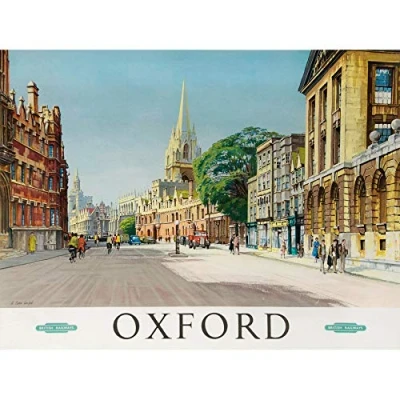 Image of Wee Blue Coo Travel Oxford England British Railways Street Cathedral Art Large Print Poster Wall Decor 18x24 inch