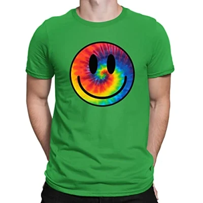 Image of Mens Tie Dye Happy Smile Face Acid Rave T Shirt Green (XL)
