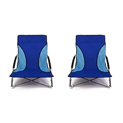 Image of Nalu Folding Low Camping Chair Lightweight Foldable Portable Garden Beach Seat Blue (2 pack)