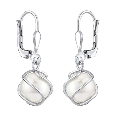 Image of SILVEGO SILVEGOBP31644 Women 925 Sterling Silver Earrings with Swarovski Pearl in Cage