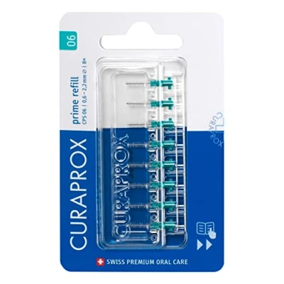 Image of Curaprox Interdental Brush CPS 06 Prime Refill, 8 Pieces, 2.2 mm Efficiency, Turquoise, Refill Pack, Without Holder