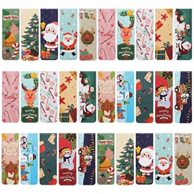 Image of Belle Vous 30 Pack Magnetic Christmas Bookmarks Assorted Xmas Page Markers Markings/Clips with Patterns for Teachers &amp; Students Home/School Reading Suitable All Ages