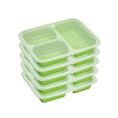 Image of KitchenCraft Healthy Eating Bento Box Set, Lunch with 5 Pack, Reusable Dishwasher and Microwave Safe Meal Prep Containers, BPA Free Plastic, 24.5 x 18.9 4.1 cm, Green