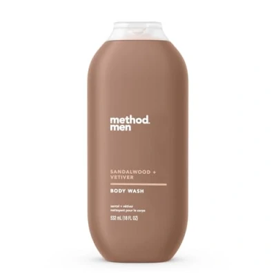 Image of Method Men Body Wash, Sandalwood + Vetiver, Paraben and Phthalate Free, 18 fl oz (Pack of 1)