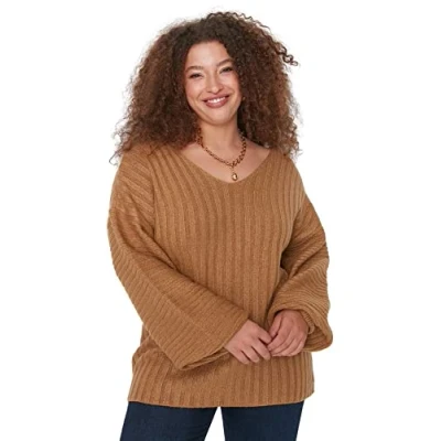 Image of Trendyol Plus Size Sweater Brown Relaxed
