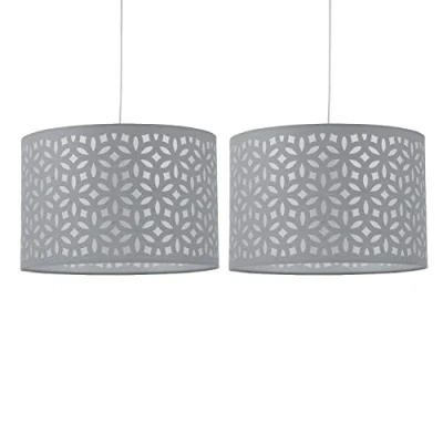 Image of firstchoicelighting Set of 2 Grey Pendant Shades, Easy Fit Ceiling Lightshades, Modern Cut Out Design, Diameter 25cm
