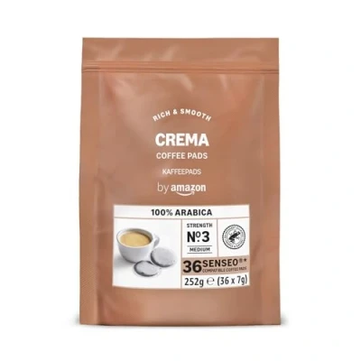 Image of by Amazon Crema 100% Arabica Coffee Pods, Pack of 36, Suitable for Senseo Machine