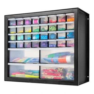 Image of IRIS USA Screw Organizer, Hardware Storage 36 Drawer Parts Cabinet, Plastic for Crafts, Small Parts, Nuts and Bolts, Tool Storage, Scrapbook Art Hobby Black
