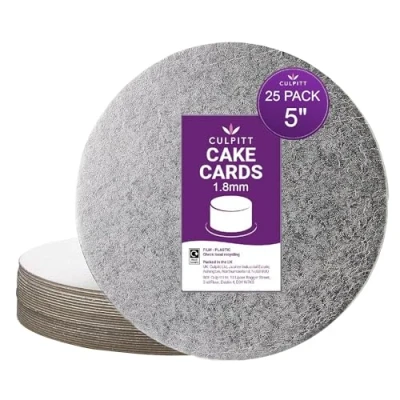 Image of Culpitt 5&quot; Cut Edge Round Cake Boards, Packs of 25, Decorating Wedding Support Cards 1.8 mm, Single Thick Lightweight Board, 5 Inch CSR, Silver