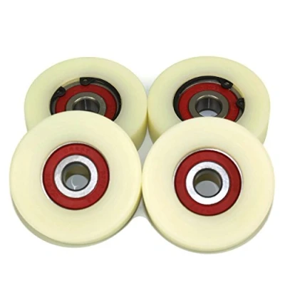 Image of (50 16 10) Pack of 4 x 50 mm Diameter Machined Nylon Wheels Made in the EU (16mm wide 10mm bearing)