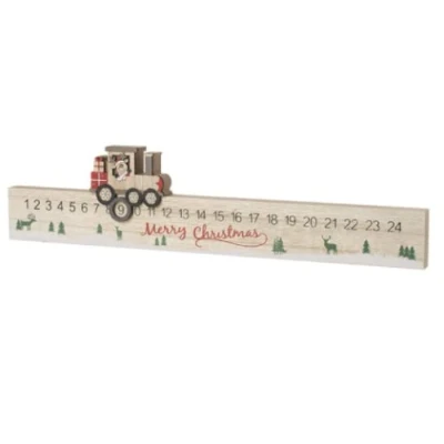 Image of Wooden Merry Christmas Children&#039;s Advent Daily Countdown Calendar Reindeer and Train Marker 40cm Long
