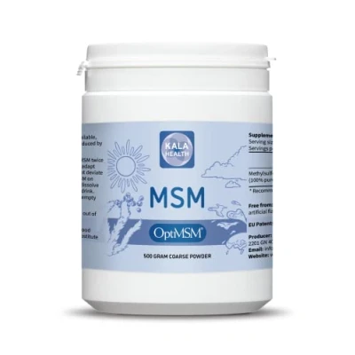 Image of Kala Health OptiMSM® Multi stage distillation (Methylsulfonylmethane) MSM Powder Coarse Flakes (Crystals) 500g, pure natural Sulphur for Joints, Skin, Hair &amp; Nails Laboratory tested NO ADDITIVES 100% Vegan USA made 1 Ingredient