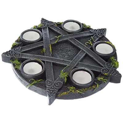 Image of Nemesis Now B2538G6 Wiccan Pentagram Tealight Holder 25.5cm Black, Resin