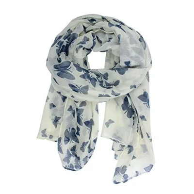 Image of UK Seller!!! New Butterfly Print Ladies Celebrity Style Long Scarves Maxi Scarf, Stole, Wrap, Sarong, shawls. (White/Dark Blue)