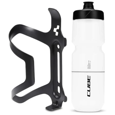Image of Cube HPA Anodised Side Loading Cage Black &amp; Icon Bottle Clear, 750ml / Alloy Lightweight Bicycle Cycling Cycle Bike MTB Mountain Road Water Drink Flask Bidon Bracket Mount Holder HPP Accessories