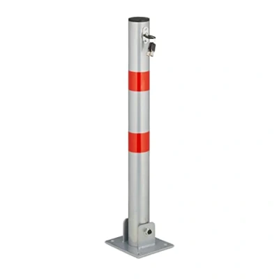 Image of Relaxdays Barrier Post, Car Bollard, Foldable, Parking Space, HxWxD: 65 x 15 13 cm, Signal Stripes, Silver/Red, 100% steel