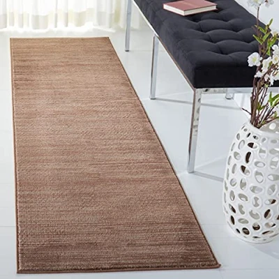 Image of SAFAVIEH Glam Solid Color Rug for Living Room, Dining Bedroom Vision Collection, Short Pile, in Brown, 66 X 244 cm
