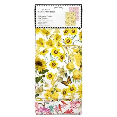 Image of Museums &amp; Galleries Organic Cotton Tea Towels Artistic Red and Yellow Floral Designs by Mary Katrantzou Set of 2 Stylish Home Accessory