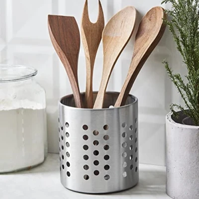 Image of Karaca Stainless Steel Kitchen Utensil Holder &amp; Organiser, Pot12cmx13cm Silver