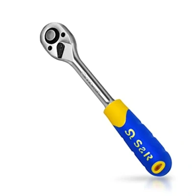 Image of S&amp;R reversible ratchet 1/2 inch, CrV steel, for left and right tightening, 2 component ergonomic handle, square drive, lever 45 teeth, actuation angle 8