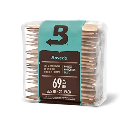 Image of Boveda 69% Two Way Humidity Control Packs For Plastic &amp; Wood Humidifier Boxes Zip Lock Bags Size 60 20 Pack Moisture Absorbers Hydration Packets in Resealable Bag