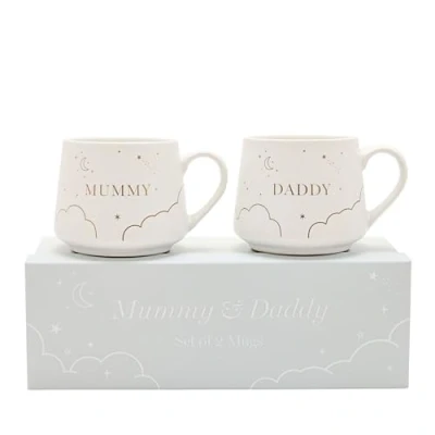Image of Widdop Bambino Set of 2 Mummy and Daddy Mugs Stoneware Ceramic Mug White Colour Coffee Tea Hot Drinks Approx 350ml Gift for Newborn New Parents Baby Shower Present