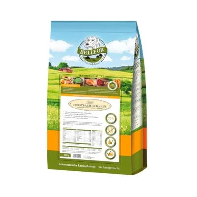 Image of Cold Pressed Food for Dogs with Wild Salmon &amp; Brook Trout. Grain Free Dry Dog Forstbach Schmaus by Bellfor 10 kg. Rich in Omega 3 and Natural Nutrients. Ideal Sensitive Dogs.
