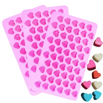 Image of Risai 3pcs Heart Silicone Mould, 55 Hearts Non Stick Chocolate Candy Ice Jelly Sweets Molds, DIY Wax Melt Moulds, Baking Cake Topper Decoration